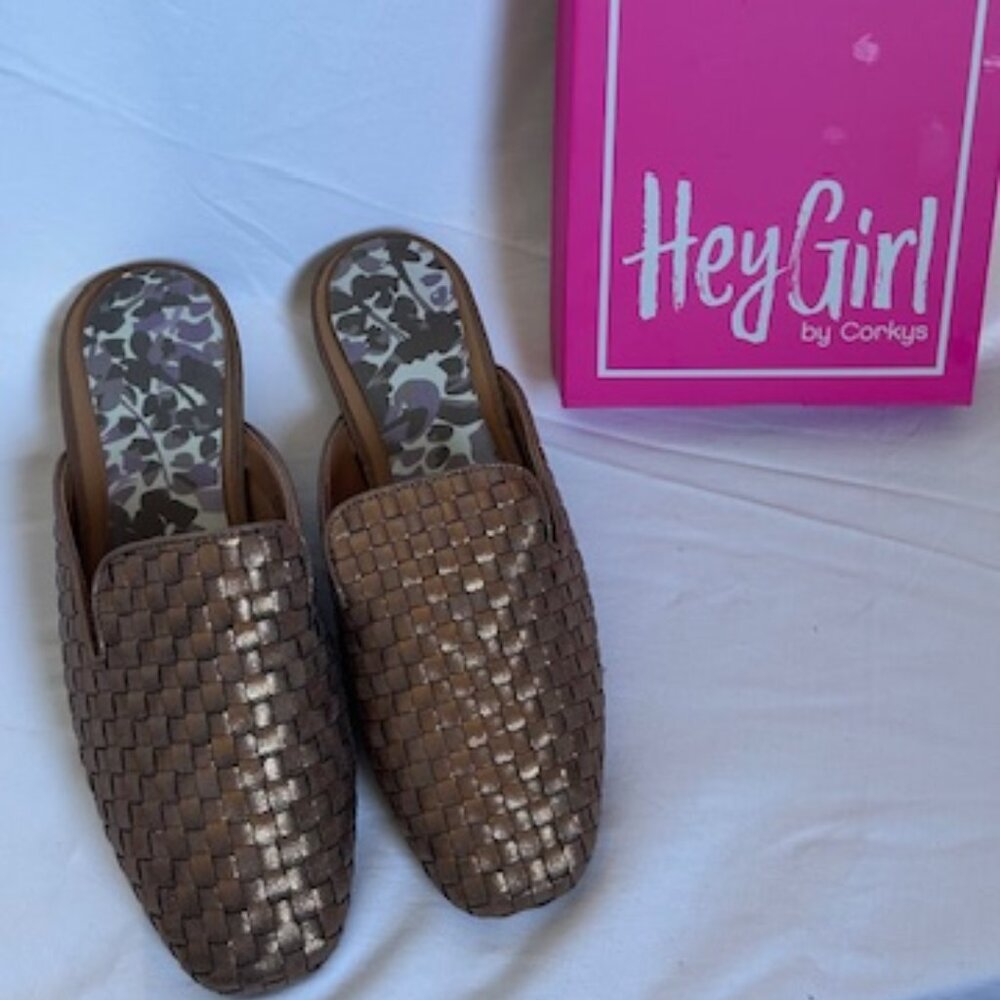 Hey Girl Bronze Woven Mule Slip-On Size 9 Metallic Chic Casual Comfort Bronze